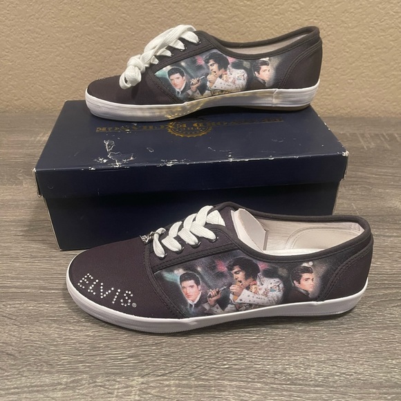 Elvis Presley, Bradford Exchange Women’s Canvas Shoes w/ Lace, Size 8 NEW w Box - Picture 1 of 9